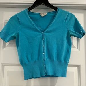 Turquoise Short Sleeve Cropped Cardigan